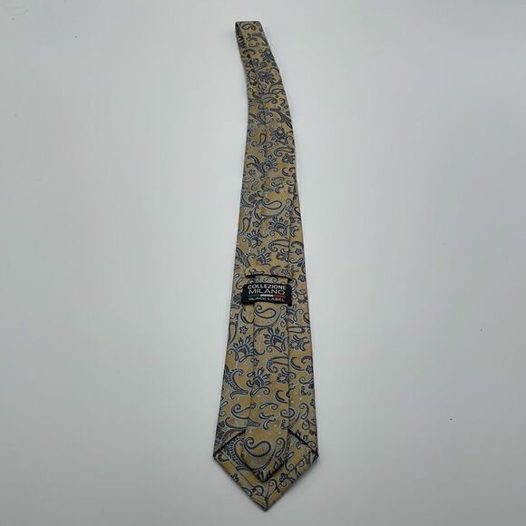 Gold and blue 100% silk collezione milano black label necktie - Picture 5 of 5